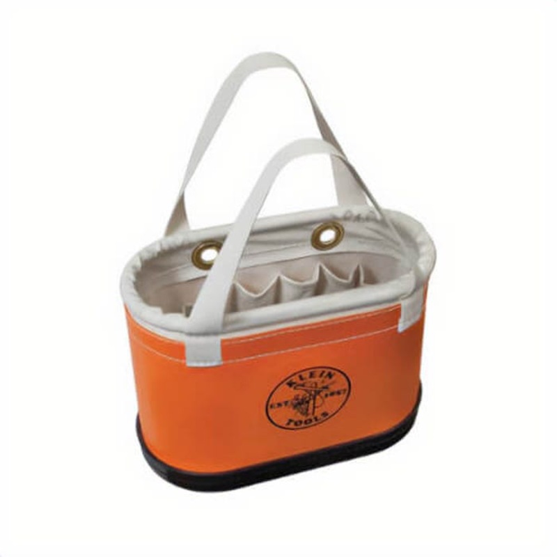 Klein 5144BHHB Oval Bucket, Hard Body, 7 in OAW, 11 in Overall Depth, 10 in Overall Height, 14 pocket, Polyethylene Material, Orange