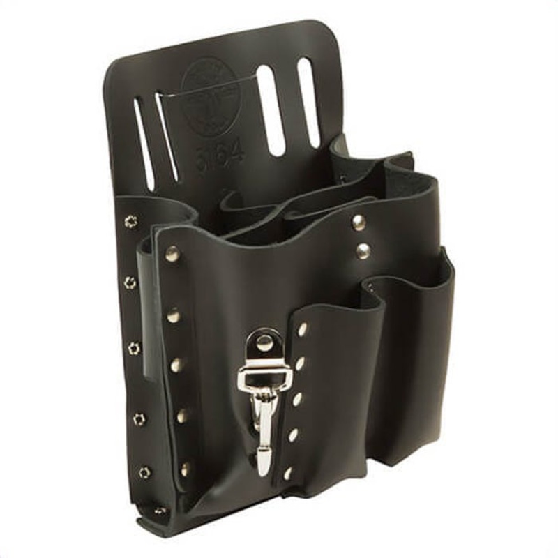 Klein 5164 Tool Pouch, 8 pocket, For use with: Plier, Screwdriver and Other Tool, 2 in W Belt, Leather, Black, 6-3/4 x 9-3/4 in