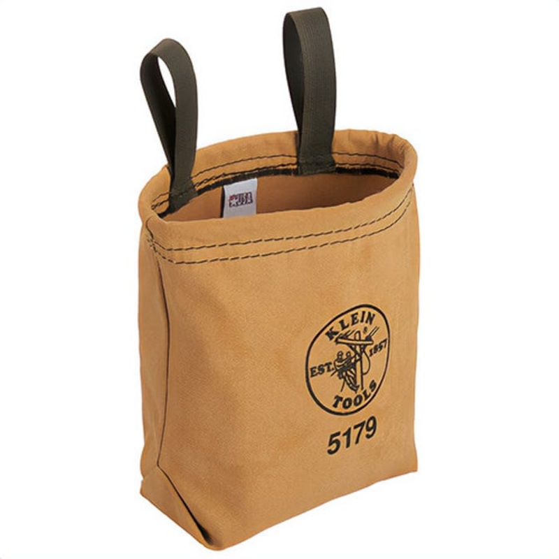 Klein 5179 Tool Pouch, Water Repellent, 7 in dia Top, Canvas, Tan, 7-1/2 in L x 7 in W x 3-1/2 in H