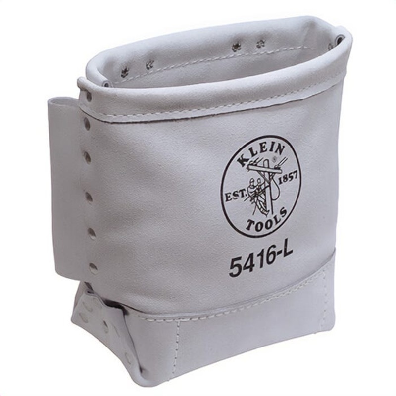 Klein 5416L Bull Pin/Bolt Bag, Tunnel Loop, 1 pocket, Leather, White, 5 in L x 9 in W x 10 in D