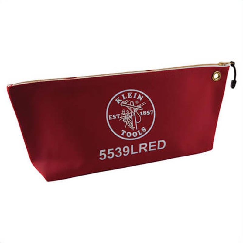 Klein 5539LRED Canvas Tool Bag, Large Wide-Bottom, 18 in L x 3-1/2 in W x 8 in H Outside, No. 8 Canvas, Red