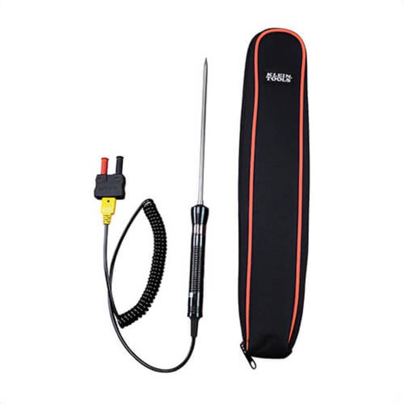 Klein 69144 Temperature Probe, Type K, -58 to 1112F, 5 ft Probe Length, Stainless Steel