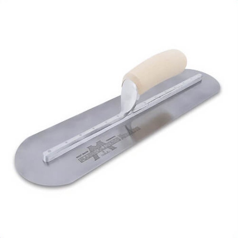 Marshalltown 13520 Round Finishing Trowel, 14 in L x 4 in W, Carbon Steel Blade, Curved Wood Handle