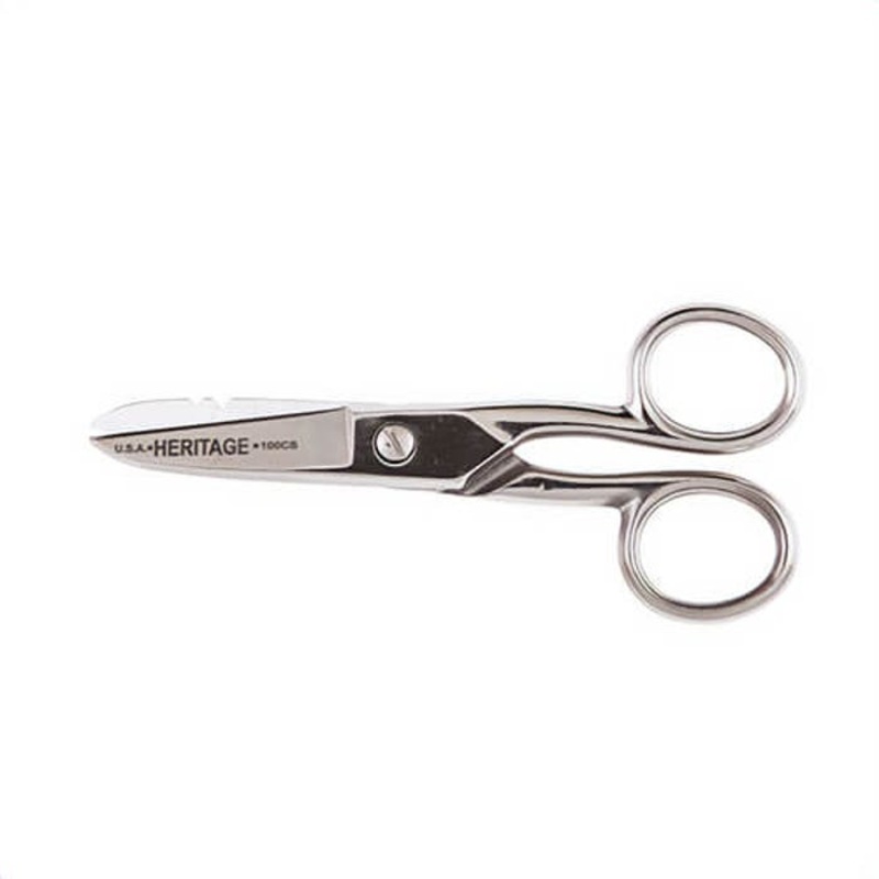 Klein 100CS Heritage Cutlery Electrician's Scissor with Stripping, 1-7/8 in L of Cut, 5-1/4 in OAL, Standard Tip, Right Hand