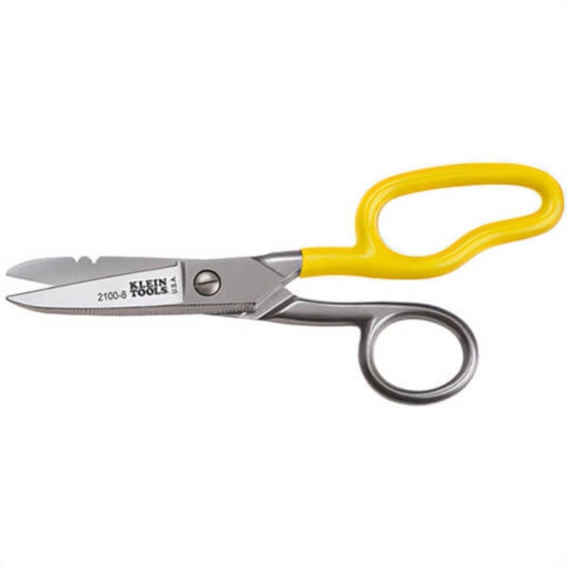 Klein 2100-8 Electrician's Scissor, 23 to 19 AWG Cutting Capacity, 1-7/8 in Length of Cut, Serrated Stainless Steel Blade, Sharp