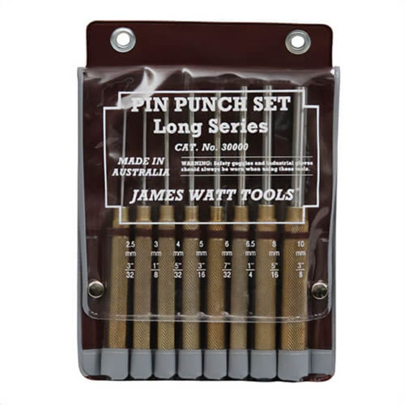 Klein 4PPLSET8 8 pc Long Pin Punch Set, 3/32 to 25/64 in dia, 2-5/32 to 2-3/4 in OAL, Steel Tip