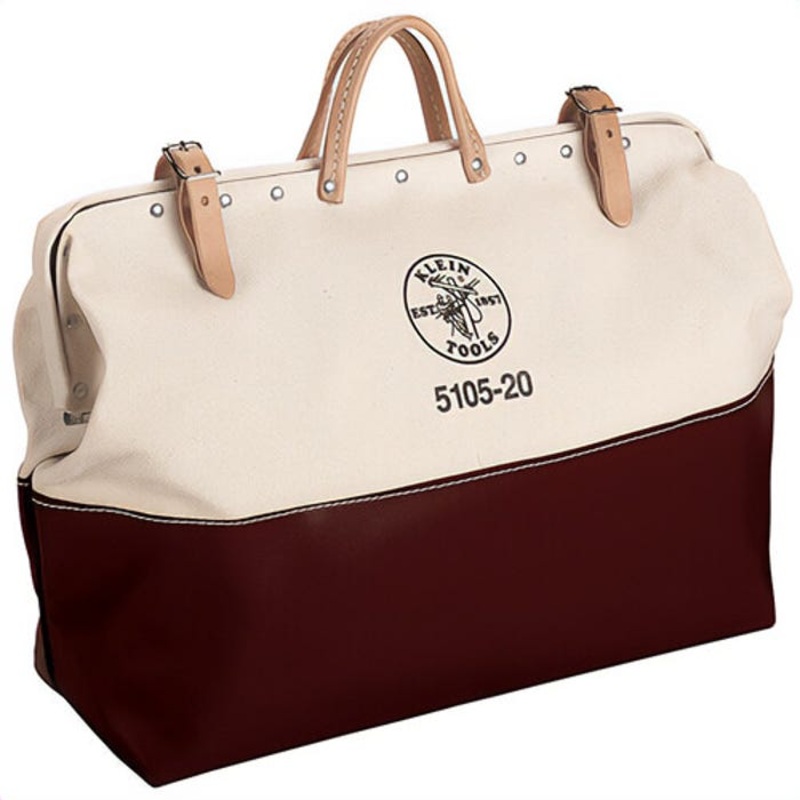 Klein 5105-20 Tool Bag, Heavy Duty High Bottom, 20 in L x 6 in W x 15 in H Outside, #8 Canvas, Natural, Brown/Tan, 1 Compartment