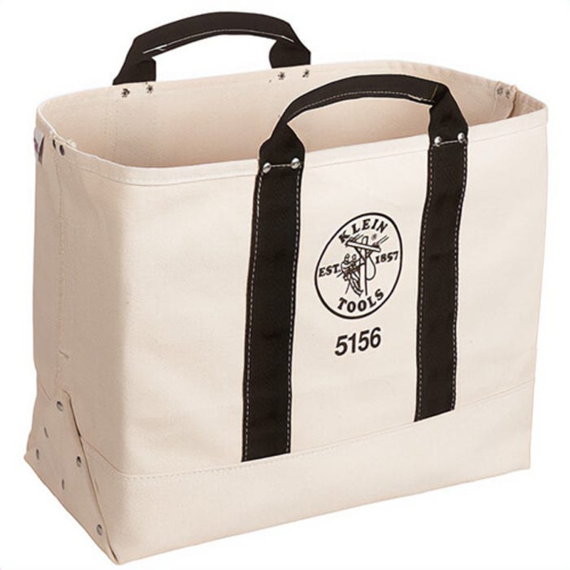 Klein 5156 Tool Bag, Heavy Duty, 19 in L x 9 in W x 15 in D Outside, #6 Canvas, Natural, White, 1 Compartment
