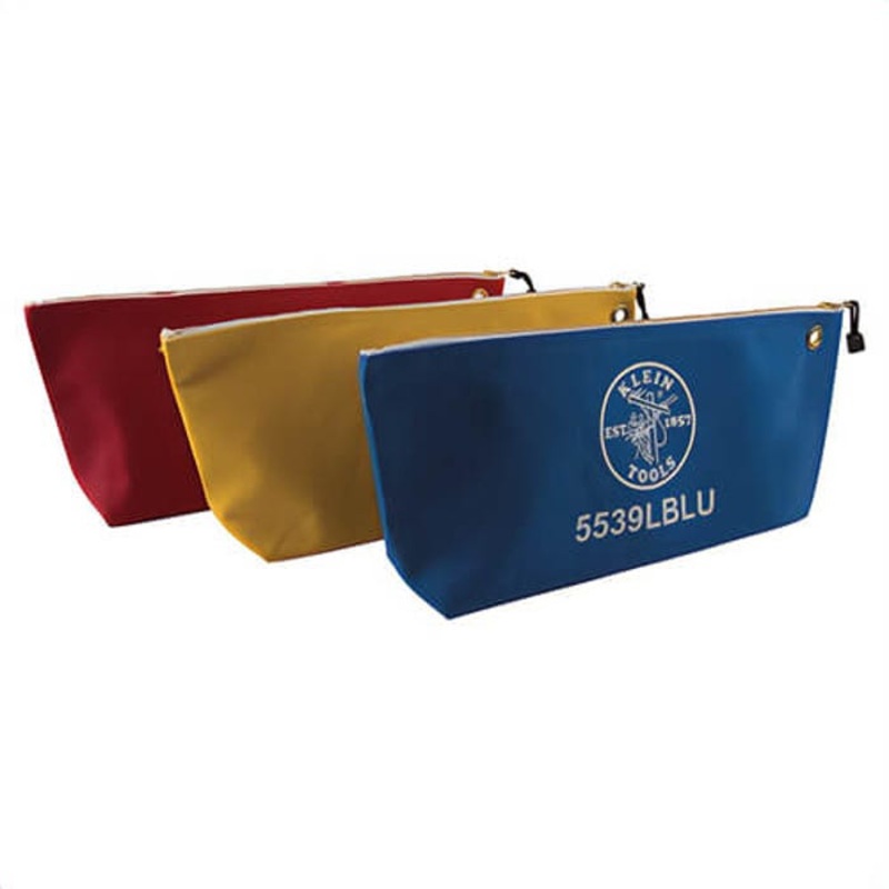 Klein 5539LCPAK Canvas Tool Bag, Large Wide-Bottom, 18 in L x 3-1/2 in W x 8 in H Outside, No. 8 Canvas, Blue/Red/Yellow