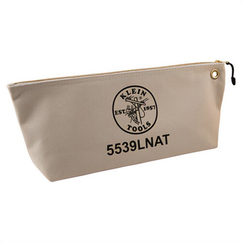 Klein 5539LNAT Canvas Tool Bag, Large Wide-Bottom, 18 in L x 3-1/2 in W x 8 in H Outside, No. 8 Canvas, Natural