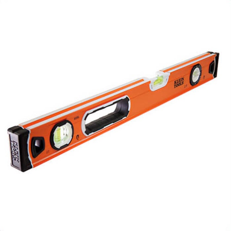 Klein 935L Bubble Level, +/- 0.029 Accuracy, 24 in Length, 1 in Width, 2-1/2 in Height, 3 Vials, Plastic Vial, Orange