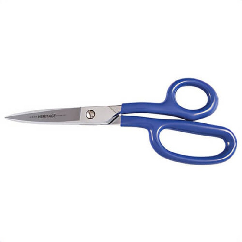 Klein G718LRC Heritage Cutlery Carpet Shear with Curved Ring, 3 in L of Cut, 9 in OAL, Standard Tip, Knife Edge, Right Hand