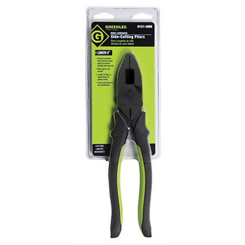 Greenlee 0151-09M Side Cutting Plier, High Leverage, Diamond Serrated, Chrome Vanadium Steel, 12 AWG, 9-3/8 in OAL, 9 in Handle Length
