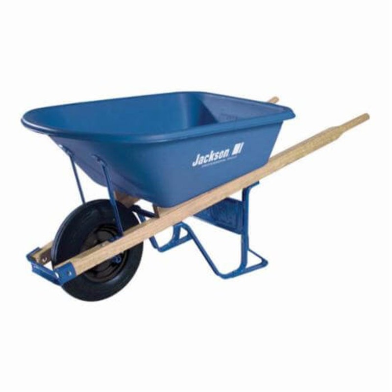 Jackson MP575FFBB Heavy Duty Contractor Wheelbarrow with Flat Free Tire, 6 cu-ft, 1 Wheels, Flat Free Knobby Tire with Ball Bearing, Polyethylene Tray