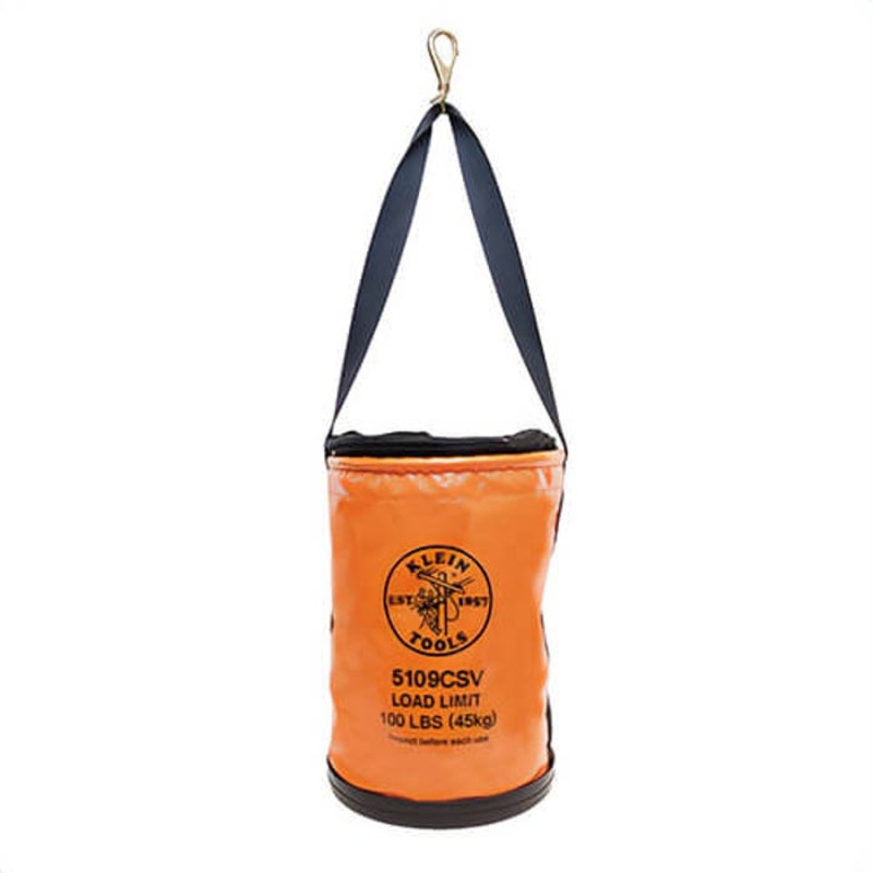 Klein 5109CSV Top Closing Lineman Bucket with Swivel Snap and Polyester Web Handle, 17 in H, Vinyl, Orange
