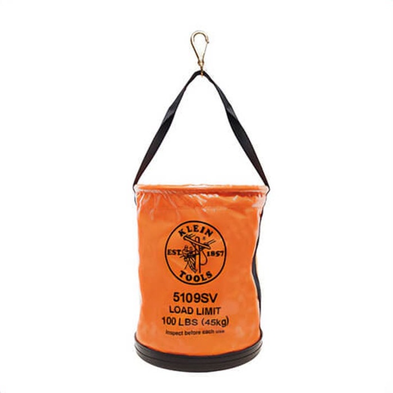 Klein 5109SV Lineman Bucket with Swivel Snap and Polyester Web Handle, 15 in H, Vinyl, Orange