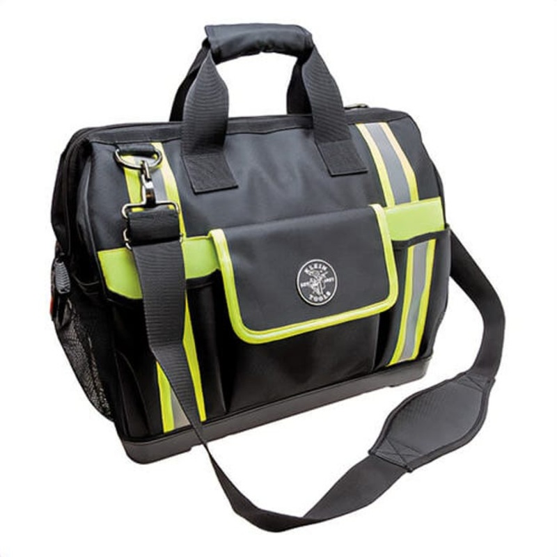 Klein 55598 Tradesman Pro 42-Pocket High Visibility Tool Bag, 17-1/2 in L x 10 in W x 16 in H Outside, 1680D Ballistic Weave