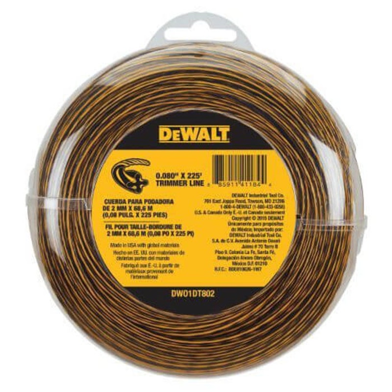 DeWALT DWO1DT802 String Trimmer Line, For Use with Edging Grass Trimmer, 0.08 in dia x 225 ft L, Yellow