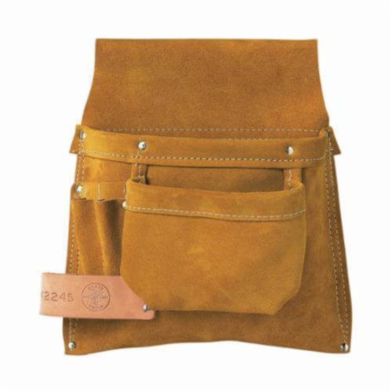 Klein 42245 Combination Nail/Screw and Tool Pouch, 3 pocket, Use with Nails and Tools, Leather, Brown