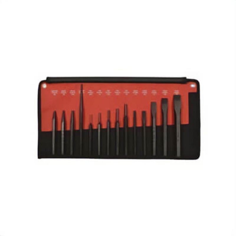 Mayhew 61044 Punch and Chisel Set, 8-1/2 in OAL, 14 pc, 9 Punches, 5 Chisels, Alloy Steel, Black Oxide