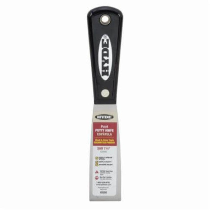 Hyde 02050 Heavy Duty Putty Knife, 3-3/4 in L x 1-1/4 in W, High Carbon Steel Blade, Stiff Blade Flexibility
