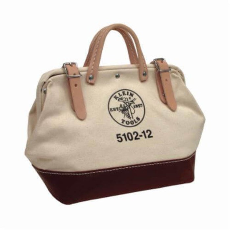 Klein 5102-12 Canvas Tool Bag, Heavy-Duty No. 8 Canvas, Natural/Brown, 12 in