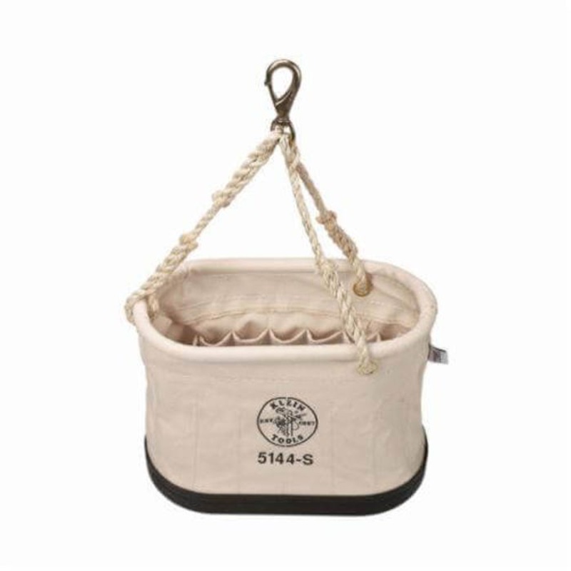 Klein 5144S Oval Bucket with (15) Interior pocket, 10 in H x 7 in W x 5 in D, 15 pocket, #6 Canvas, Off-White