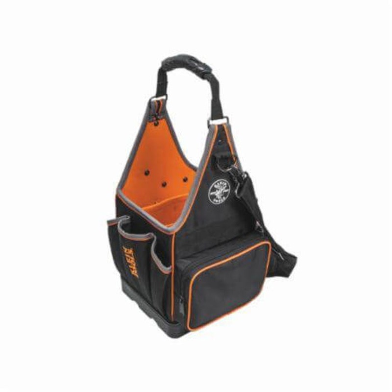 Klein Tradesman Pro 554158-14 Large Open Top Closure Electrician's Tool Tote, 1680D Ballistic Weave, Black/Orange