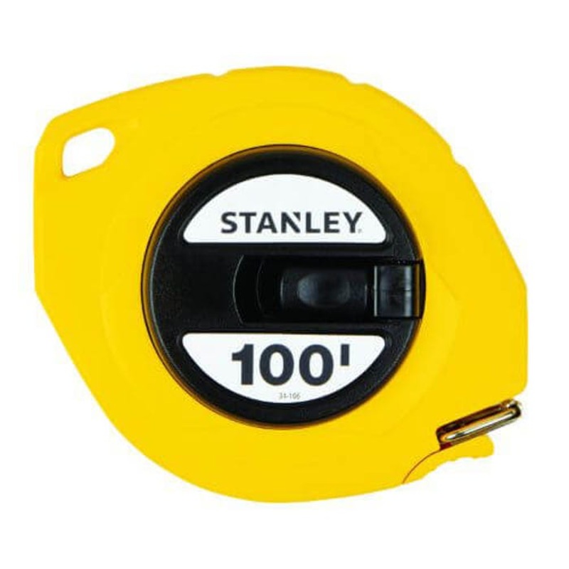Stanley 34-106 Long Tape Rule, 100 ft L x 3/8 in W Blade, Steel Blade, 1/8ths Graduation