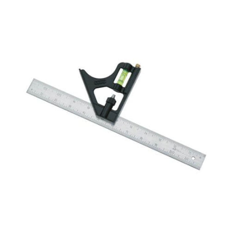 Stanley 46-222 Combination Square, 12 in L, 1/8 in, 1/16 in, 1/32 in Graduation, 45/90, Die Cast Metal