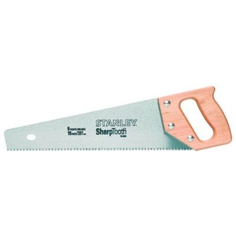 Stanley SharpTooth 15-334 Heavy Duty Hand Saw with Wood Handle, 15 in L Steel Blade, Hardwood Handle