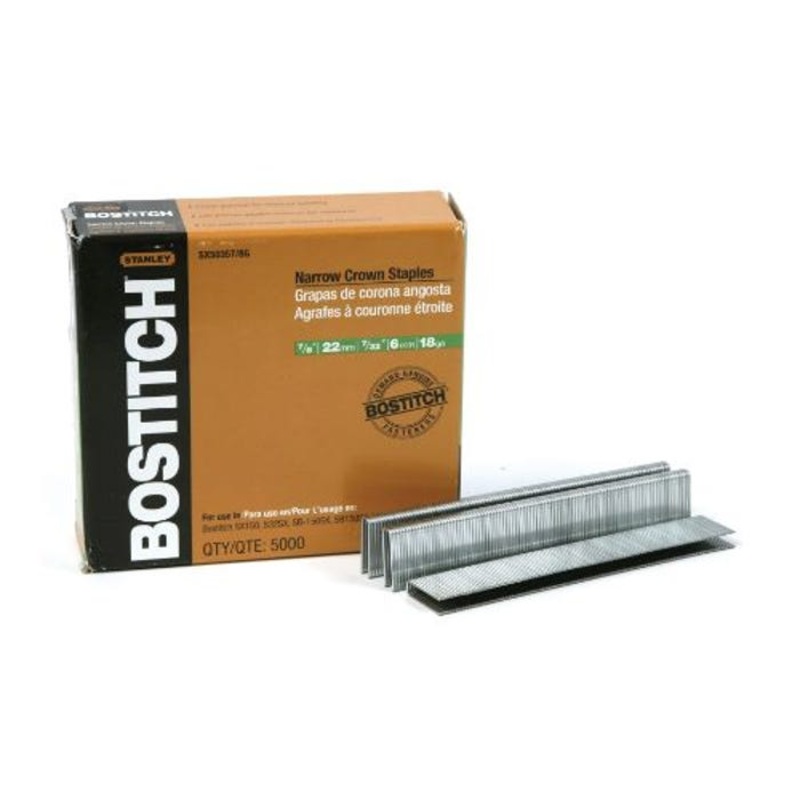 Bostitch SX50357/8G Narrow Crown Staples, 7/8 in Leg Length, Chisel Point, Steel, 7/32 in W Crown, SX Series