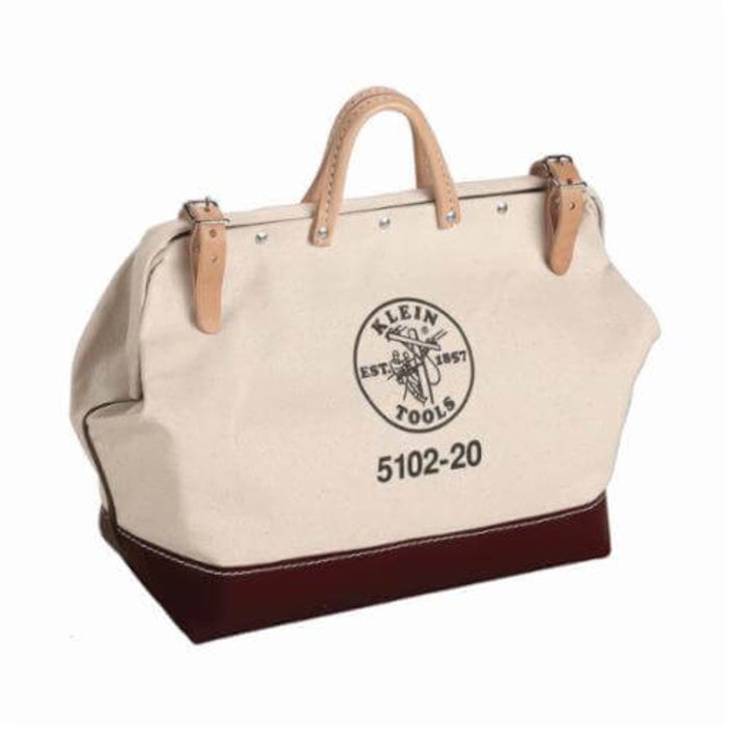 Klein 5102-20 Canvas Tool Bag, Heavy-Duty No. 8 Canvas, Natural/Brown, 20 in