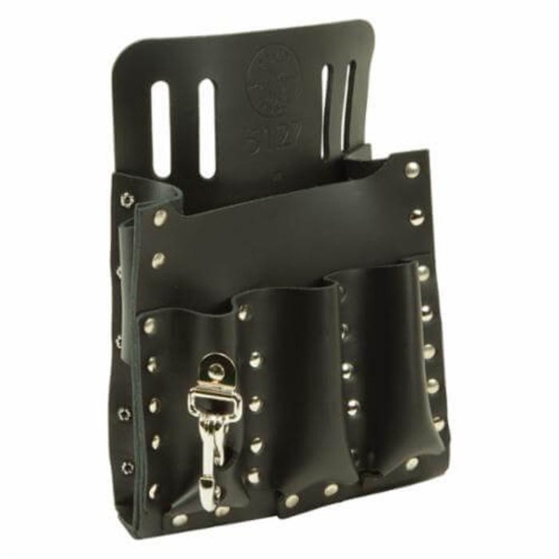 Klein 5127 6 pocket Tool Pouch, 2 in W Belt, For use with Plier, Screwdriver and Other Tool, Leather, Black