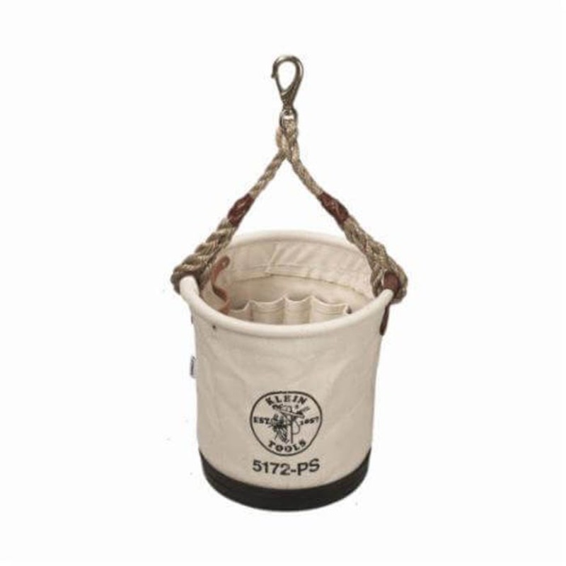 Klein 5172PS Heavy Duty Tapered Wall Bucket, 12 in H, 15 pocket, #4 Canvas, Natural