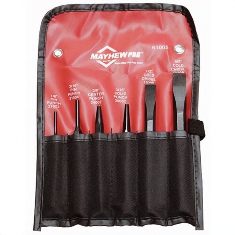 Mayhew 61005 Pro Punch and Chisel Kit, 1/8 to 3/8 in Punch, 4 Punches, 2 Chisels, 6 pc
