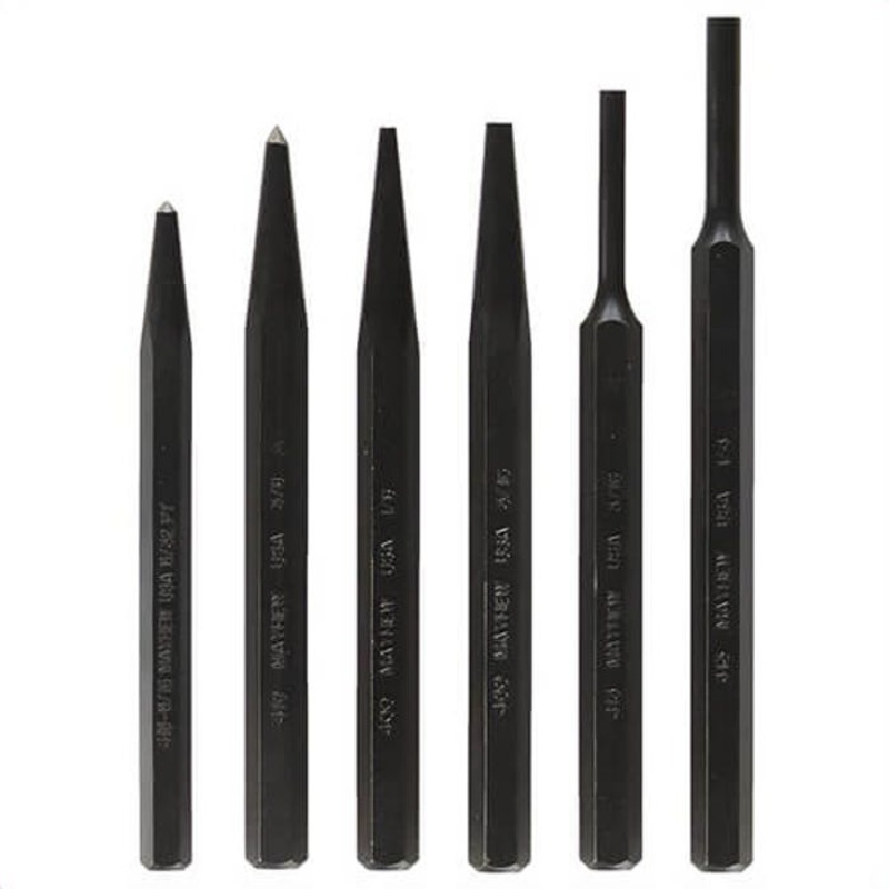 Mayhew 62030 Pro Punch Kit, Hex Shank, 7 in OAL, 6 Pieces