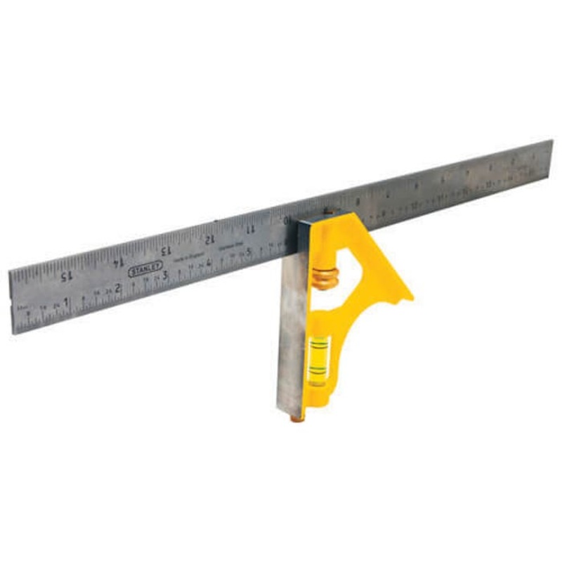 Stanley 46-131 Combination Square, 16 x 1 in, 1/8 in, 1/16 in, 1/32 in Graduation, 45/90, Die Cast Metal/Steel