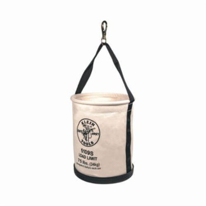 Klein 5109S Wide Opening Straight Wall Bucket, 15 in H, 1 Pocket, #6 Canvas, Off-White
