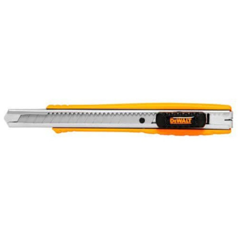 DeWALT DWHT10037 Standard Utility Knife, 9 mm W Integrated/Snap-Off Blade, Push Button, Carbon Steel Blade, 1 Blade Included