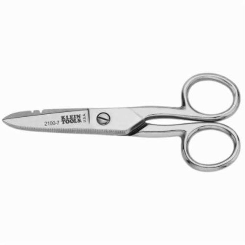 Klein 2100-7 Heavy Duty Electrician's Scissor, 1-7/8 in L of Cut, 5-1/4 in OAL, Blunt Tip, Serrated Edge Steel Blade, Right Hand