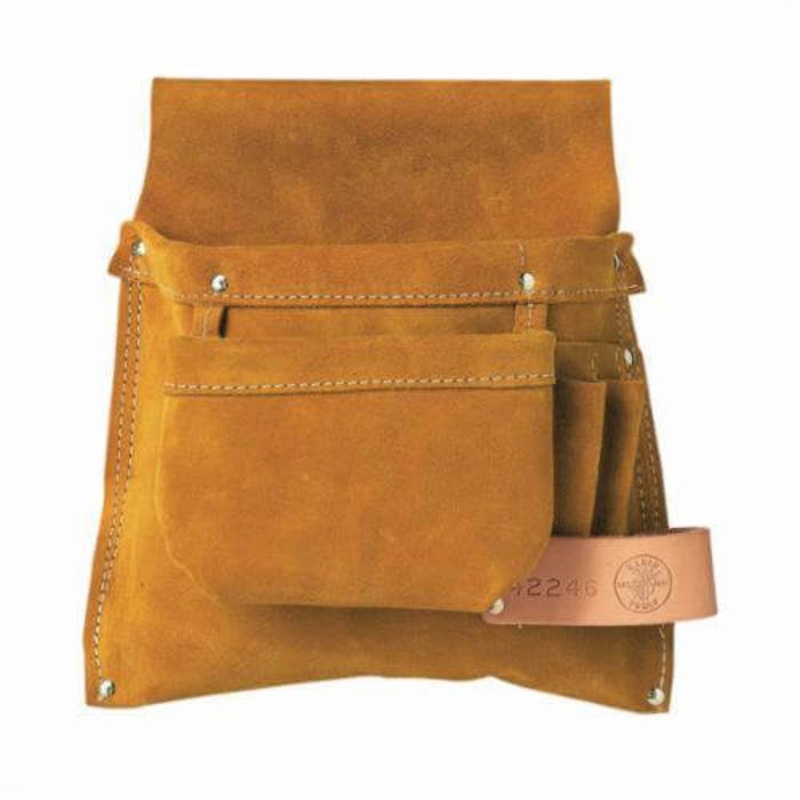 Klein 42246 Combination Nail/Screw and Tool Pouch, 3 pocket, Use with Nails and Tools, Leather, Brown