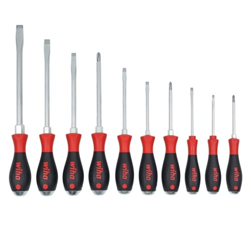 Wiha Tools 10-Piece SoftFinish XHeavy Duty Cushion Grip Screwdriver Tray Set - 53180