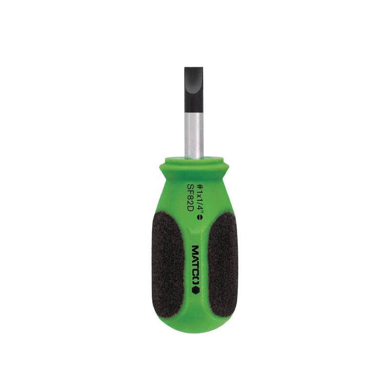 1/4" X 1" SLOT STUBBY SCREWDRIVER - GREEN