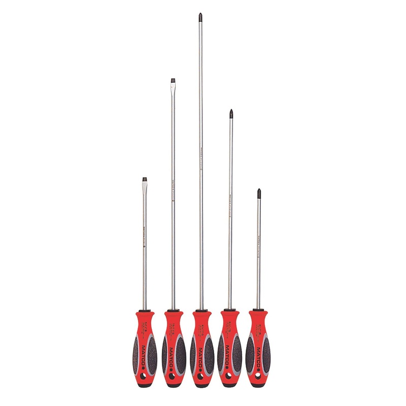 5 PIECE TOP TORQUE II EXTRA LONG RED SCREWDRIVER SET
