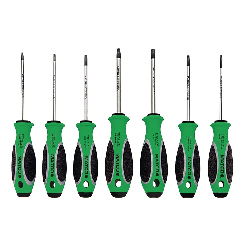 7 PIECE TOP TORQUE II GREEN TAMPERPROOF TORX SCREWDRIVER SET