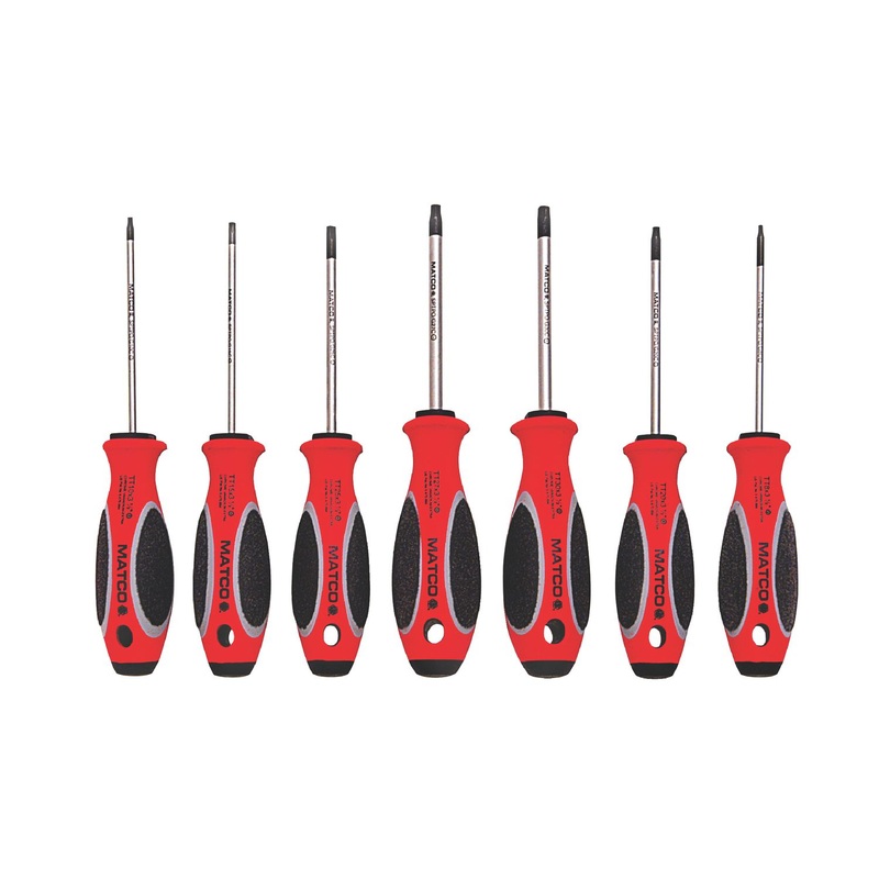 7 PIECE TOP TORQUE II RED TAMPERPROOF TORX SCREWDRIVER SET
