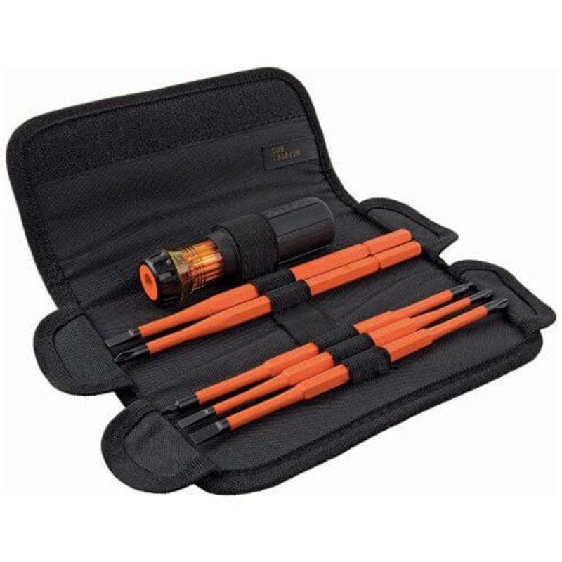 Klein 32288 8-in-1 Interchangeable Insulated Screwdriver Set, 7 pc, Phillips/Square/Slotted Point, Cushion Grip Handle