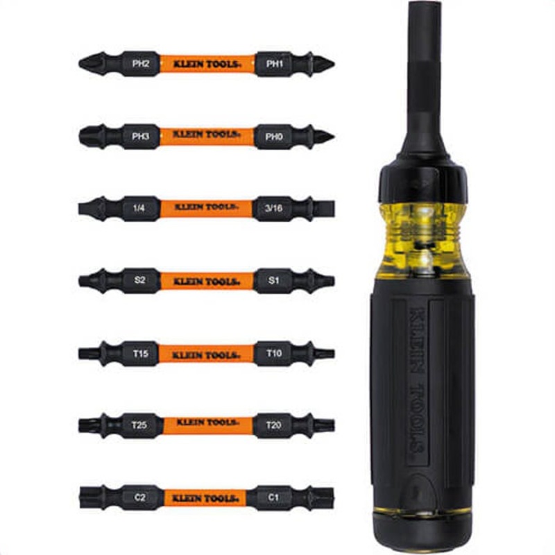 Klein 32315HD 15-in-1 Ratcheting Impact-Rated Multi-Bit Torsion Zone Screwdriver, Yellow/Black, Steel