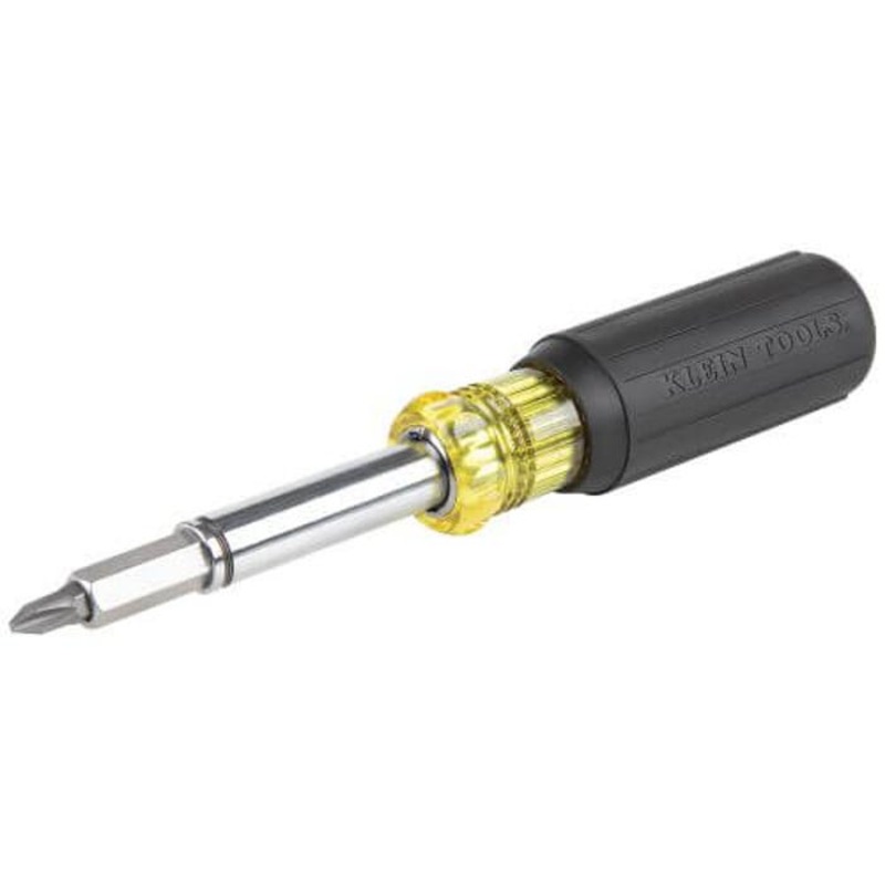 Klein 32500MAG 11-in-1 Multi-Bit Screwdriver/Nut Driver, 11 pcs, 3/16 to 1/4 in, #1 to #2, T10 to T15 Range, Cushion Grip Handle, Carbon Steel